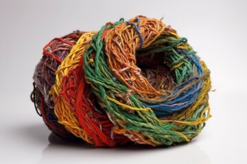 old threads for recycling on a white background. textiles, environmentally friendly. conscious consumption. Generative AI