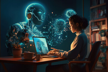 Digital Confluence: A Person Engaging with a GPT Model Interface Amidst AI Symbols, Generative AI