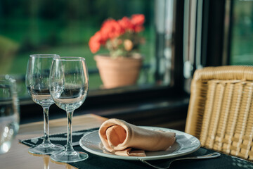 Beautiful table setting for dinner in a restaurant