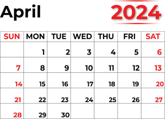 Monthly Calendar Design :  April 2024