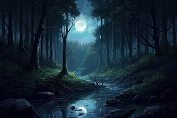 Fototapeta premium forest in the night generative ai