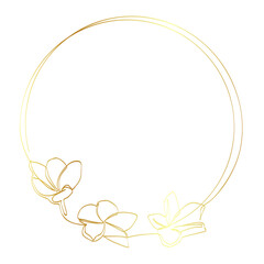 gold frangipani and circle frame in simple sketch vector single or continuous line