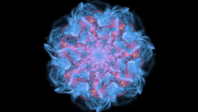 Abstract blue light explosion that expands in space forming a human eye. Concept of technological vision or artificial intelligence control. Digital futuristic Iris background.God's moment of creation