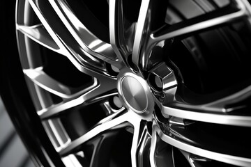 Wheel Rim  close up Black and silver, Generative Ai 