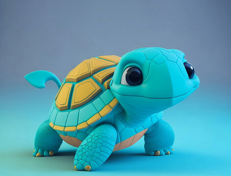 cute 3d turtle, Cute 3D Cartoon turtle character. Cute Smiling Turtle. Generative Ai 