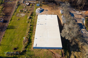 Aerial Drone Shot Of Foundations, Construction Site Platform