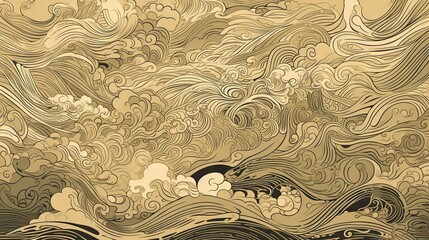 Japanese traditional Ukiyoe beige The beauty of the rough waves lies in their majestic dynamism Abstract, Elegant and Modern AI-generated illustration
