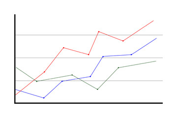 Statistic, economic, financial or business graph with axes and lines. Example of graphic data diagram. Price or exchange rate movements template
