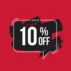 10% off limited special offer. Banner with ten percent discount on a red background.