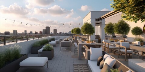 Sleek Modern Rooftop Lounge View AI Generated Generative AI - obrazy, fototapety, plakaty