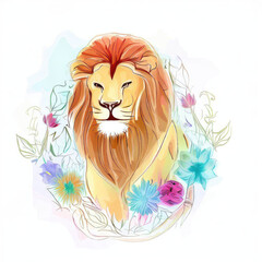 Lion in Dreamy Watercolor, Generative AI