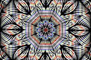 luxurious paper cut design colourful rainbow flowers line art pattern of indonesian culture traditional  batik ethnic dayak for textile or fashion
