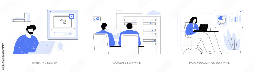 Poster software products abstract concept vector illustrations.