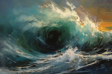 Abstract Expressionist Painting of a stormy sea - obrazy, fototapety, plakaty