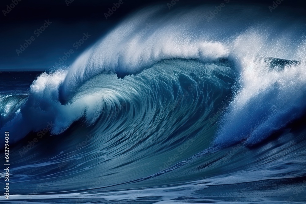 Poster powerful wave crashing in the open sea generative ai