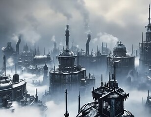 image of a city in the style of frostpunk
