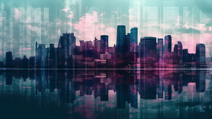 Landscape of the city. glitch background style.