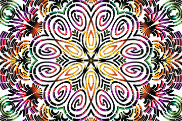 luxurious paper cut design colourful rainbow flowers line art pattern of indonesian culture traditional  batik ethnic dayak for textile or fashion
