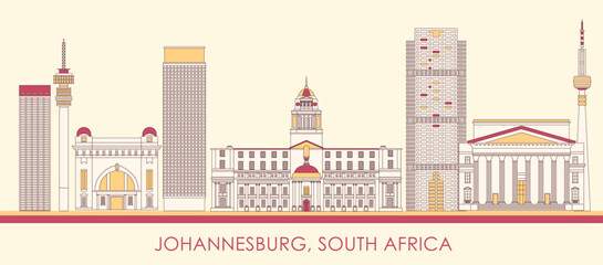 Naklejka premium Cartoon Skyline panorama of city of Johannesburg, South Africa - vector illustration