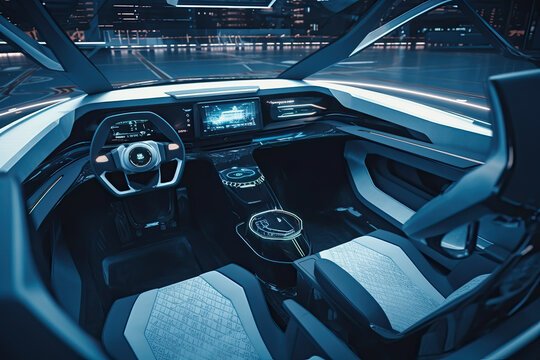 cockpit of futuristic autonomous car, generative ai