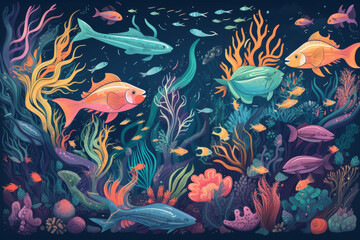 Fototapeta na wymiar underwater inhabitants. Fish illustration.