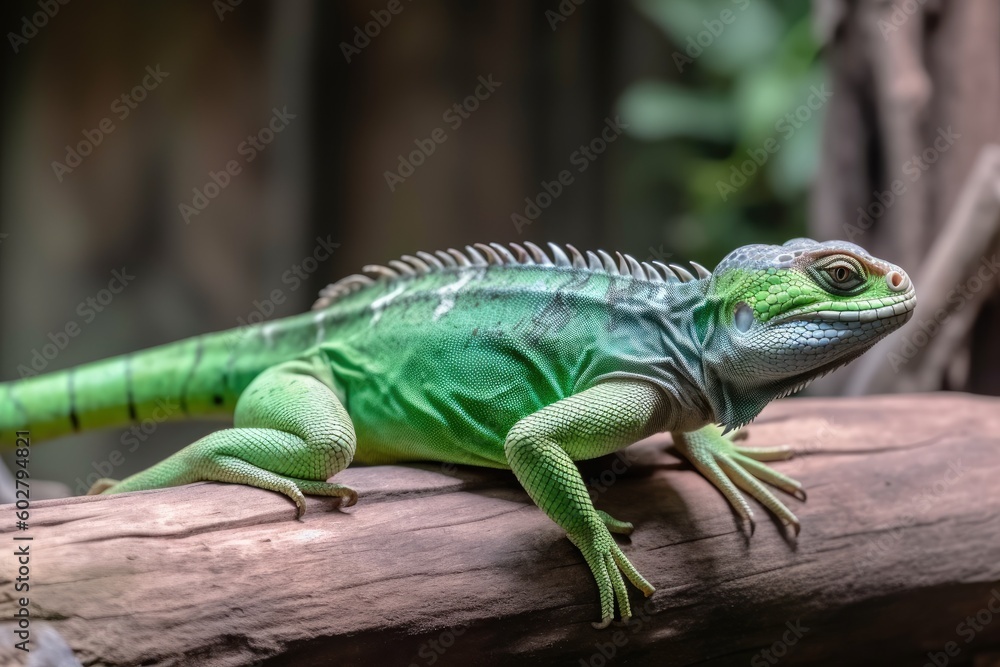Poster green lizard perched on a tree branch generative ai
