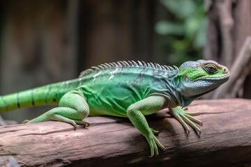 Obraz premium green lizard perched on a tree branch Generative AI