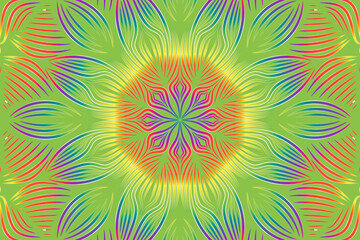 luxurious paper cut design colourful rainbow flowers line art pattern of indonesian culture traditional  batik ethnic dayak for textile or fashion
