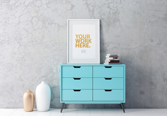 Poster Art Frame Mockup with passepartout on commode