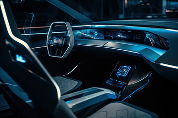 Obraz na płótnie Canvas cockpit of futuristic autonomous car, generative ai