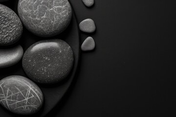 black and white rocks and pebbles on a textured surface Generative AI