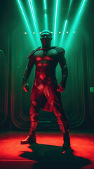 Photo realistic science-fiction, fantasy, superhero, super soldier illustration. Anatomy and lighting reference. Generative AI.