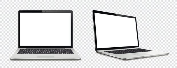 Laptop computer with white screen on transparent background