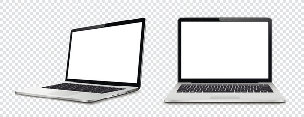 Laptop computer with white screen on transparent background - obrazy, fototapety, plakaty