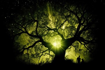 Naklejka premium man enjoying the sunlight under a tree Generative AI