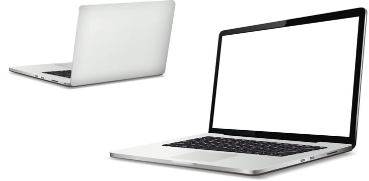 Laptop front and back side mockup isolated on white background