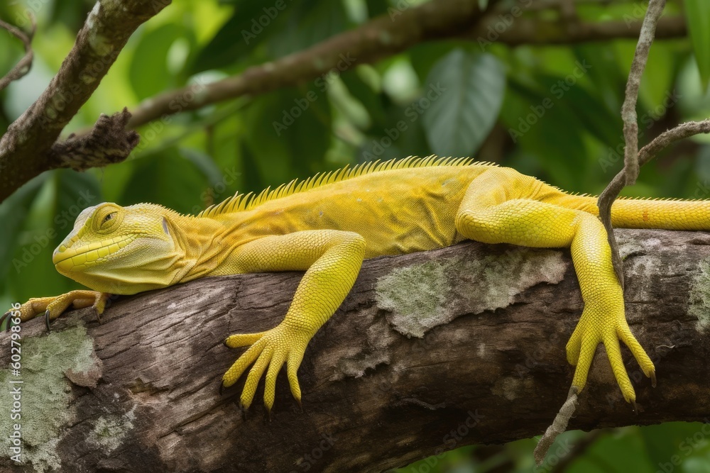 Poster lizard perched on a tree branch generative ai