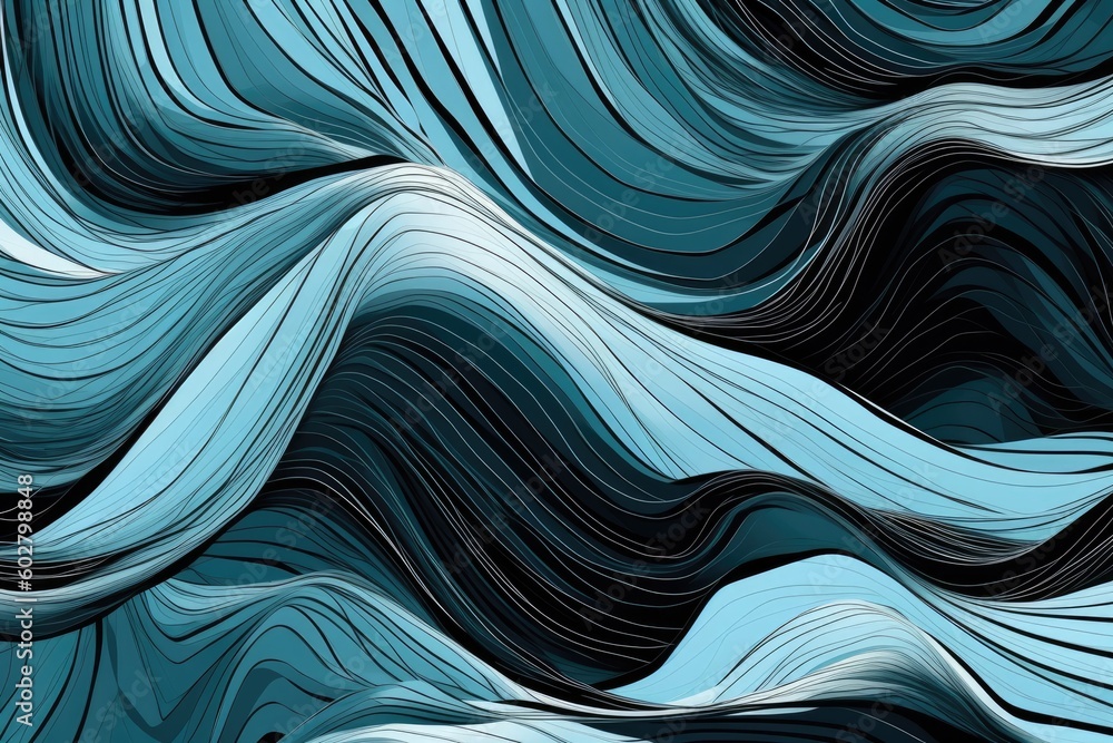 Aufkleber an abstract blue and black background with wavy lines generative ai