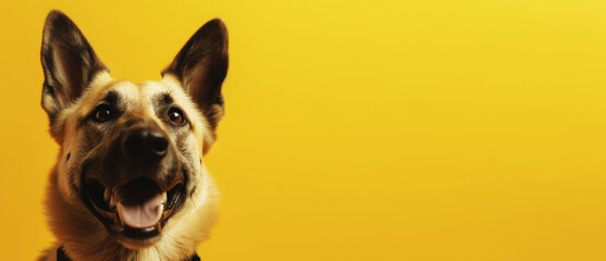 German shepherd dog on yellow background. Generative AI.