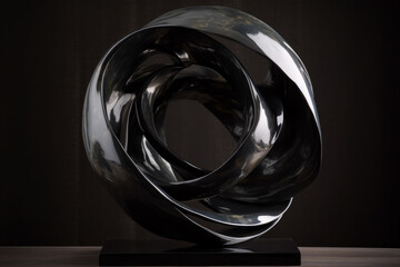 Photorealistic ai artwork of an abstract, metallic sculpture. Generative ai.
