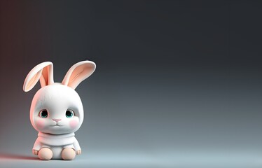 Obraz premium Fondo oscuro con conejito tierno 3d render realista. Generado con tecnología IA
