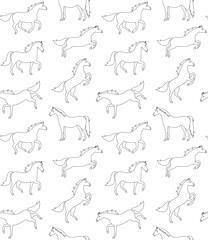Obraz premium Vector seamless pattern of flat hand drawn outline horse isolated on white background