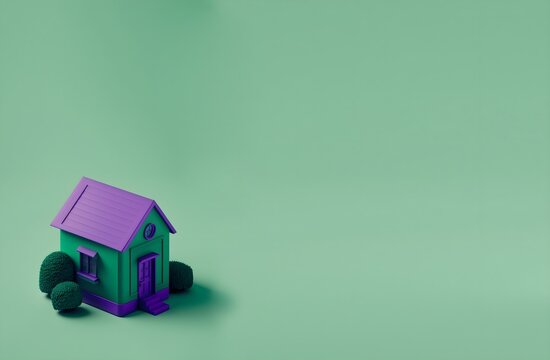 Fondo verde con casa 3d render realista. Generado con tecnolog&iacute;a IA