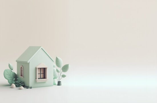 Fondo gris con casa 3d render realista. Generado con tecnolog&iacute;a IA