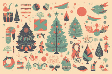 Ai artwork of christmas pattern with santa claus that looks like wrapping paper. Generative ai.