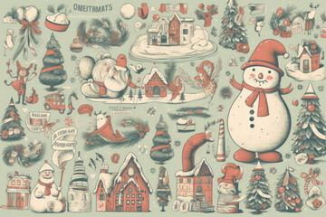 Ai artwork of christmas pattern with santa claus that looks like wrapping paper. Generative ai.