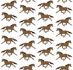 Vector seamless pattern of hand drawn doodle sketch colored trotter horse isolated on white background