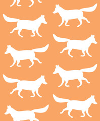 Vector seamless pattern of hand drawn flat fox silhouette isolated on orange background