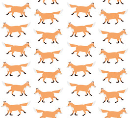 Vector seamless pattern of hand drawn flat fox isolated on white background
