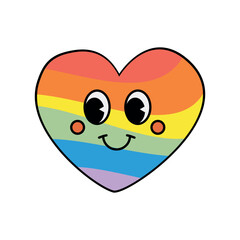 Obraz premium Vector groovy lgbt rainbow heart with face isolated on white background